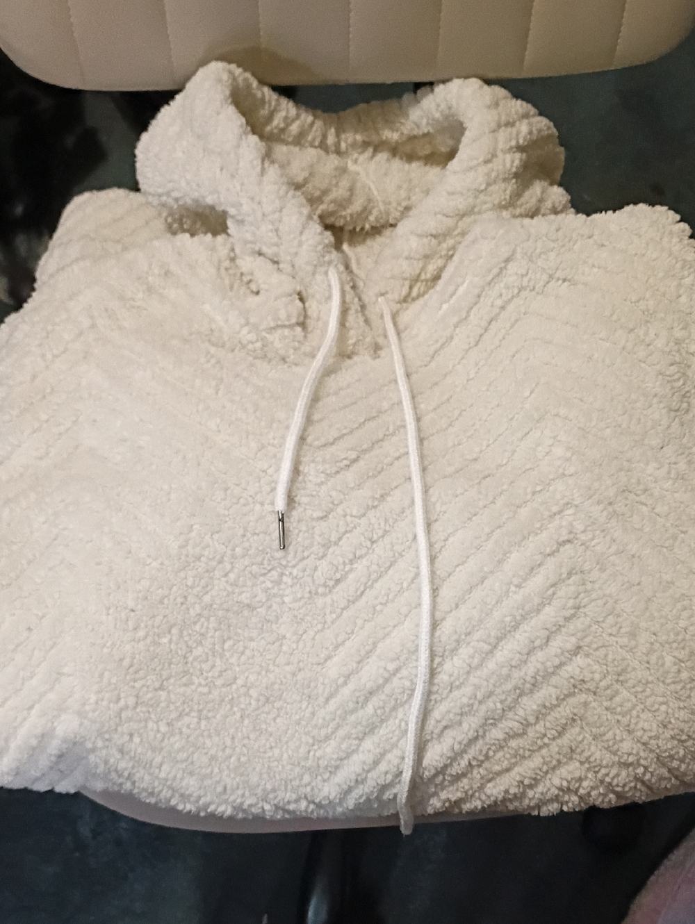 Cozy Women's Hooded Sherpa Pullover Sweater - Cream